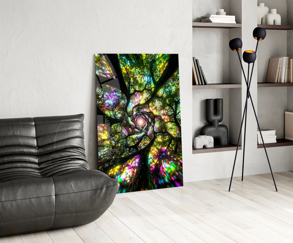 Stained Glass Tree Canopy Spiral Glass Wall Art