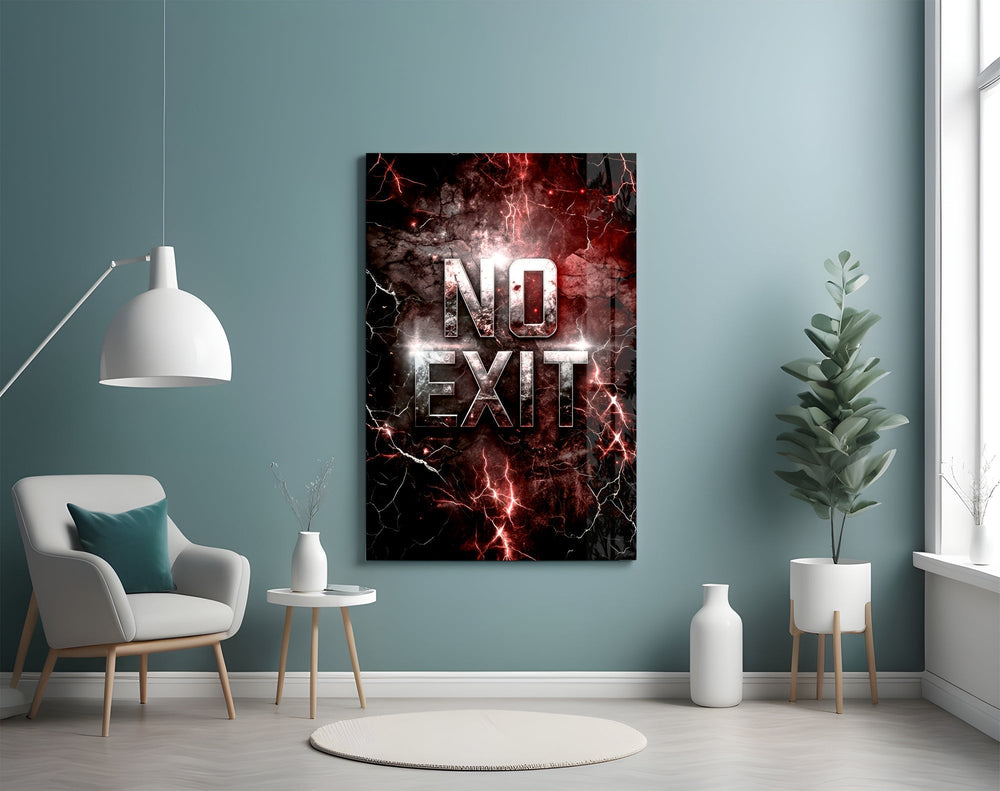 No Exit Red Cracked Lava Typography Glass Wall Art