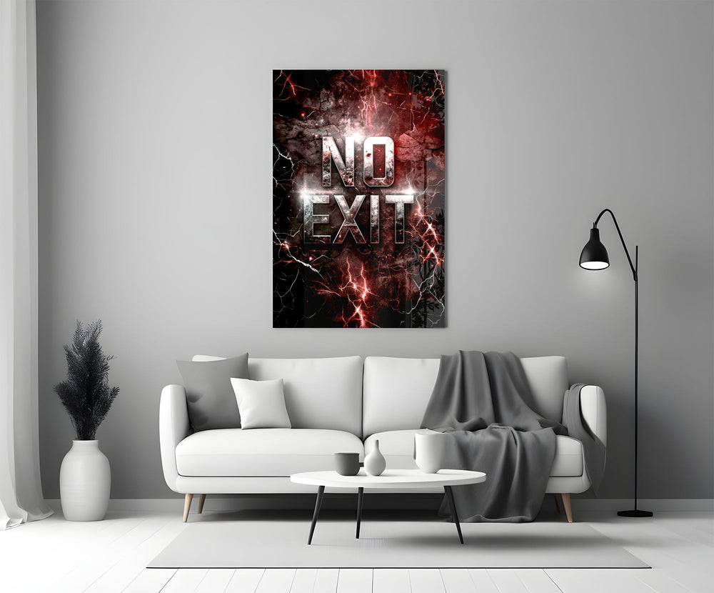 No Exit Red Cracked Lava Typography Glass Wall Art