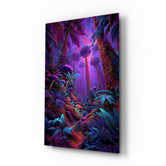 Neon Purple Jungle Glowing Rainforest Glass Wall Art