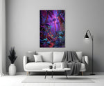 Neon Purple Jungle Glowing Rainforest Glass Wall Art