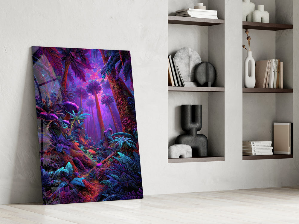 Neon Purple Jungle Glowing Rainforest Glass Wall Art