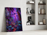Neon Purple Jungle Glowing Rainforest Glass Wall Art