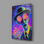 Spiral Eyes Bowler Hat Man Neon Glass Wall Art
