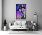 Spiral Eyes Bowler Hat Man Neon Glass Wall Art