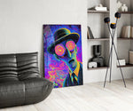 Spiral Eyes Bowler Hat Man Neon Glass Wall Art