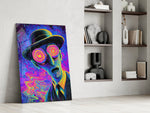 Spiral Eyes Bowler Hat Man Neon Glass Wall Art