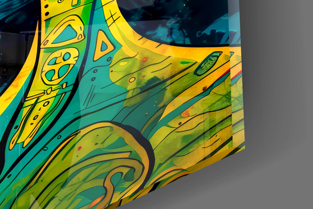 Green Alien Smoking Psychedelic Glass Wall Art