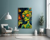 Green Alien Smoking Psychedelic Glass Wall Art