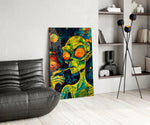 Green Alien Smoking Psychedelic Glass Wall Art