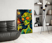 Green Alien Smoking Psychedelic Glass Wall Art