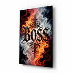Boss Blackletter Fire and Smoke Glass Wall Art