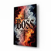 Boss Blackletter Fire and Smoke Glass Wall Art