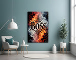 Boss Blackletter Fire and Smoke Glass Wall Art