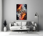 Boss Blackletter Fire and Smoke Glass Wall Art