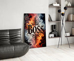 Boss Blackletter Fire and Smoke Glass Wall Art