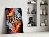 Boss Blackletter Fire and Smoke Glass Wall Art