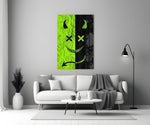 Split Neon Green Devil Smile Glass Wall Art