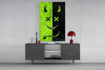 Split Neon Green Devil Smile Glass Wall Art