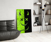 Split Neon Green Devil Smile Glass Wall Art