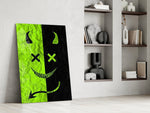 Split Neon Green Devil Smile Glass Wall Art