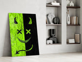 Split Neon Green Devil Smile Glass Wall Art