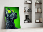 Lime Green Dog in Yellow Shades Glass Wall Art
