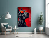 Crimson Red Dog in Mirrored Shades Glass Wall Art