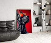 Crimson Red Dog in Mirrored Shades Glass Wall Art
