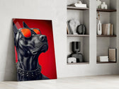 Crimson Red Dog in Mirrored Shades Glass Wall Art