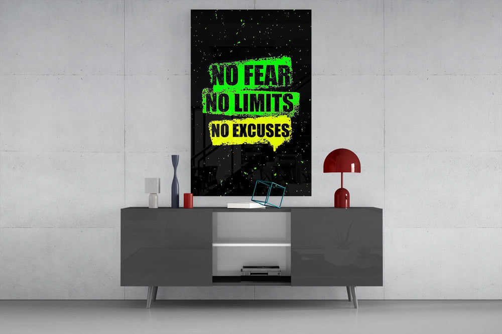 No Limits No Excuses Neon Green Glass Wall Art