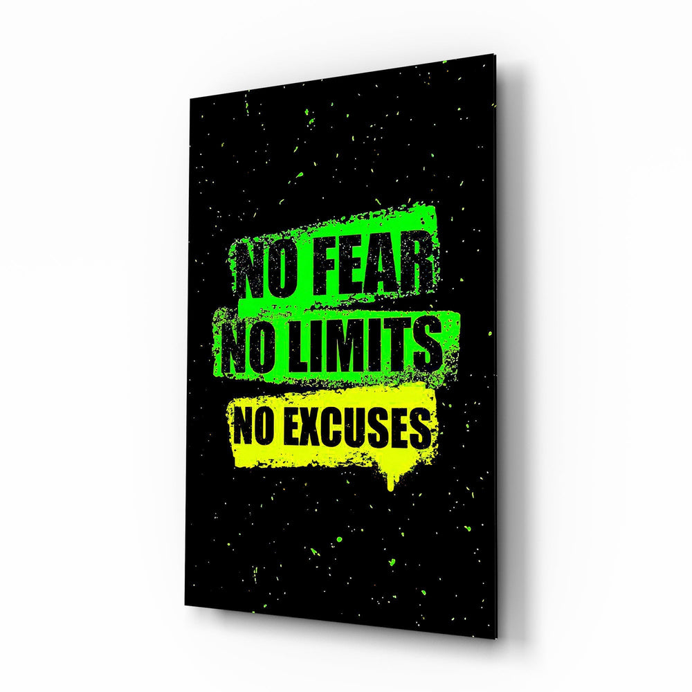 No Limits No Excuses Neon Green Glass Wall Art