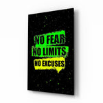 No Limits No Excuses Neon Green Glass Wall Art
