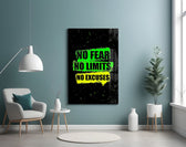 No Limits No Excuses Neon Green Glass Wall Art