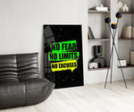 No Limits No Excuses Neon Green Glass Wall Art
