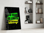 No Limits No Excuses Neon Green Glass Wall Art