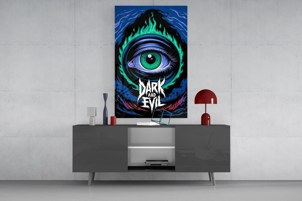 Dark and Evil Green Flame Eye Glass Wall Art