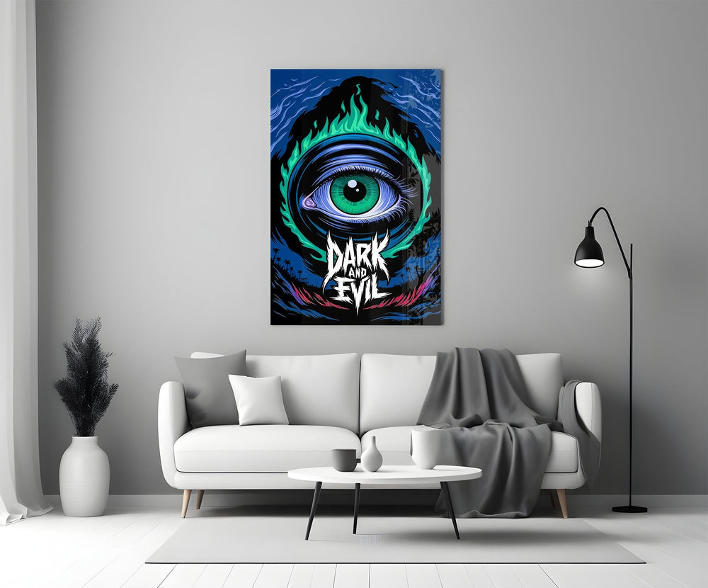 Dark and Evil Green Flame Eye Glass Wall Art