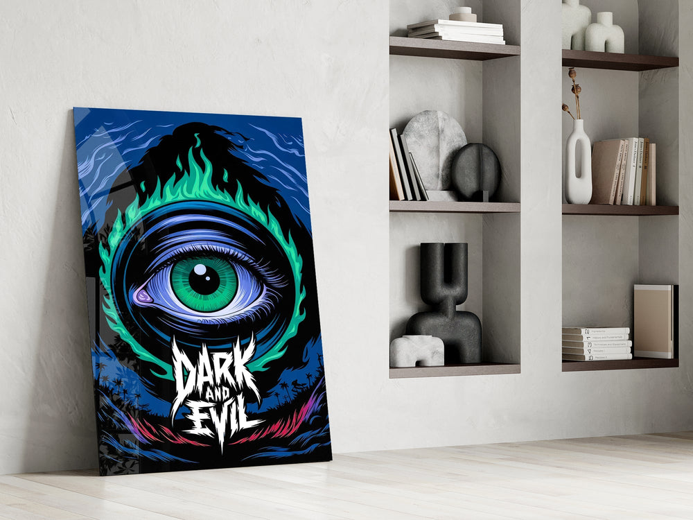 Dark and Evil Green Flame Eye Glass Wall Art