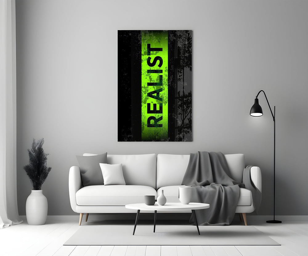 Realist Acid Green Stencil Band Glass Wall Art