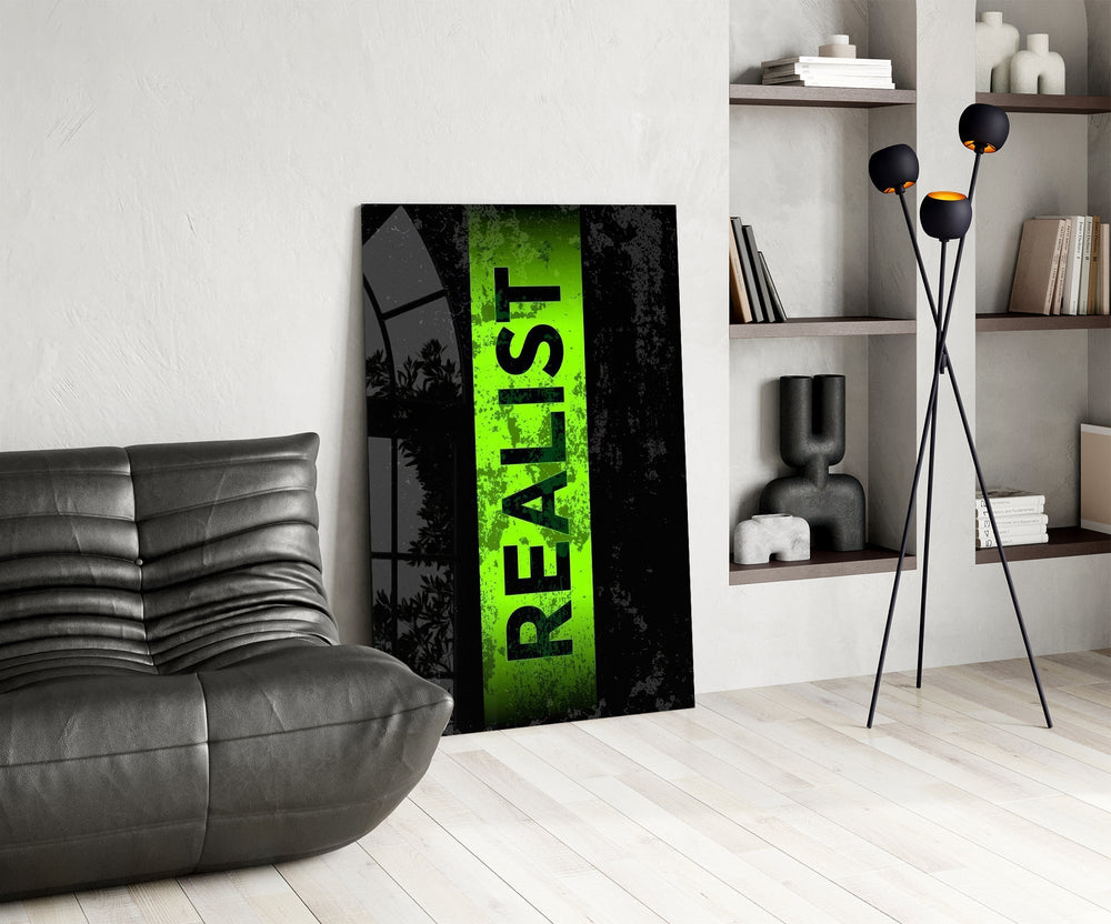 Realist Acid Green Stencil Band Glass Wall Art