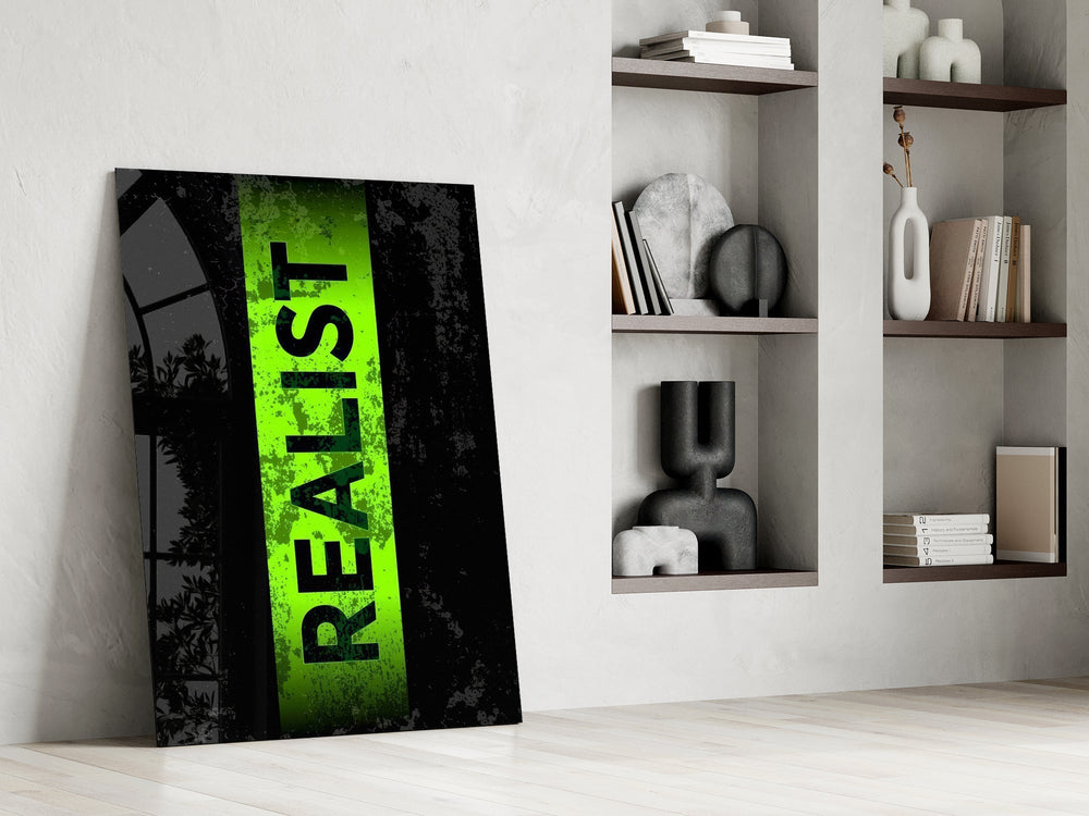 Realist Acid Green Stencil Band Glass Wall Art