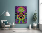 Neon Alien Face Psychedelic Mushroom Glass Wall Art