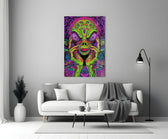 Neon Alien Face Psychedelic Mushroom Glass Wall Art