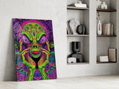 Neon Alien Face Psychedelic Mushroom Glass Wall Art