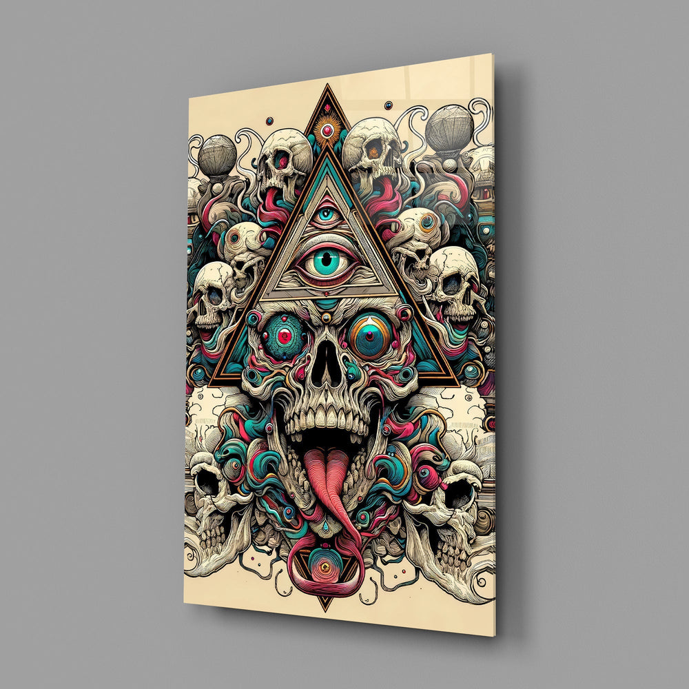 All Seeing Eye Triangle Skull Ink Glass Wall Art