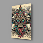 All Seeing Eye Triangle Skull Ink Glass Wall Art