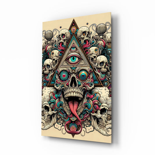 All Seeing Eye Triangle Skull Ink Glass Wall Art