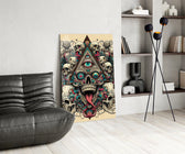 All Seeing Eye Triangle Skull Ink Glass Wall Art