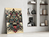 All Seeing Eye Triangle Skull Ink Glass Wall Art